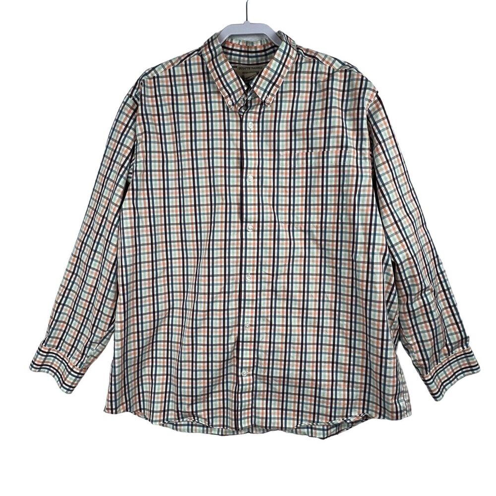 DULUTH TRADING CO Mens 2XL Plaid Wrinklefighter Relaxed Cotton Button Up Shirt